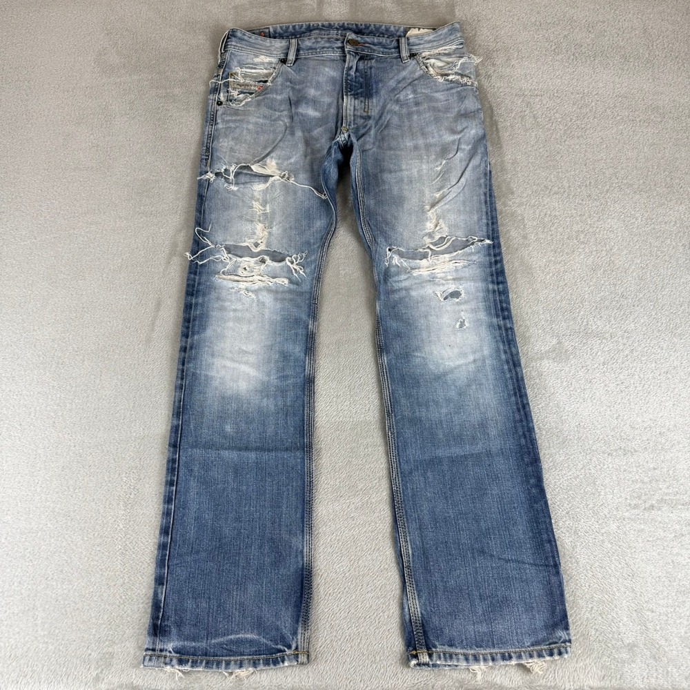 Diesel Krooley Slim Carrot Jeans Mens 32x32 Blue Denim Distressed Whisker 008Y3